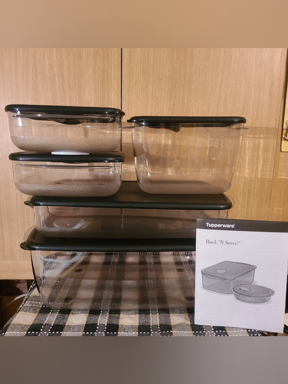 NEW!! Tupperware Rock 'N Serve Container Set Food Storage Set Black & Clear
